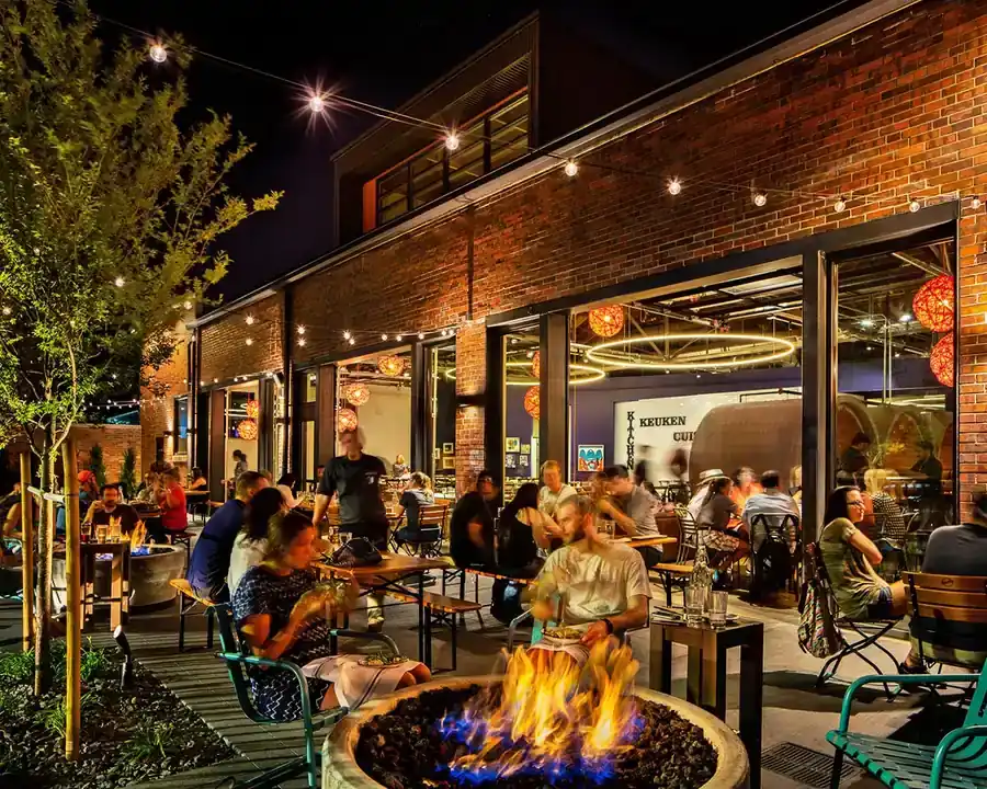 Brewery patio at night