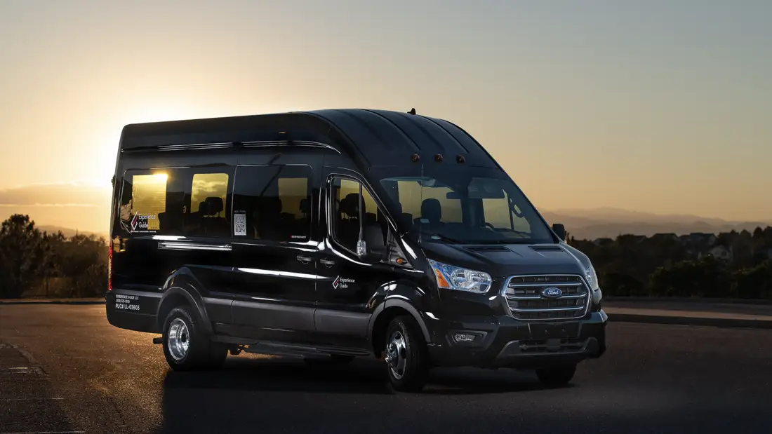 Group van at sunset