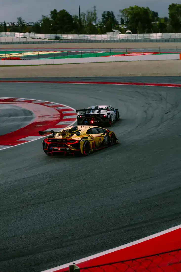 Karts racing through a curve